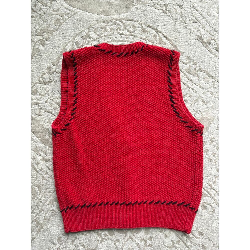 Vintage Lizsport Hand Knit Red Linen Cotton Button Vest Womens S Western Sweater - Picture 7 of 7
